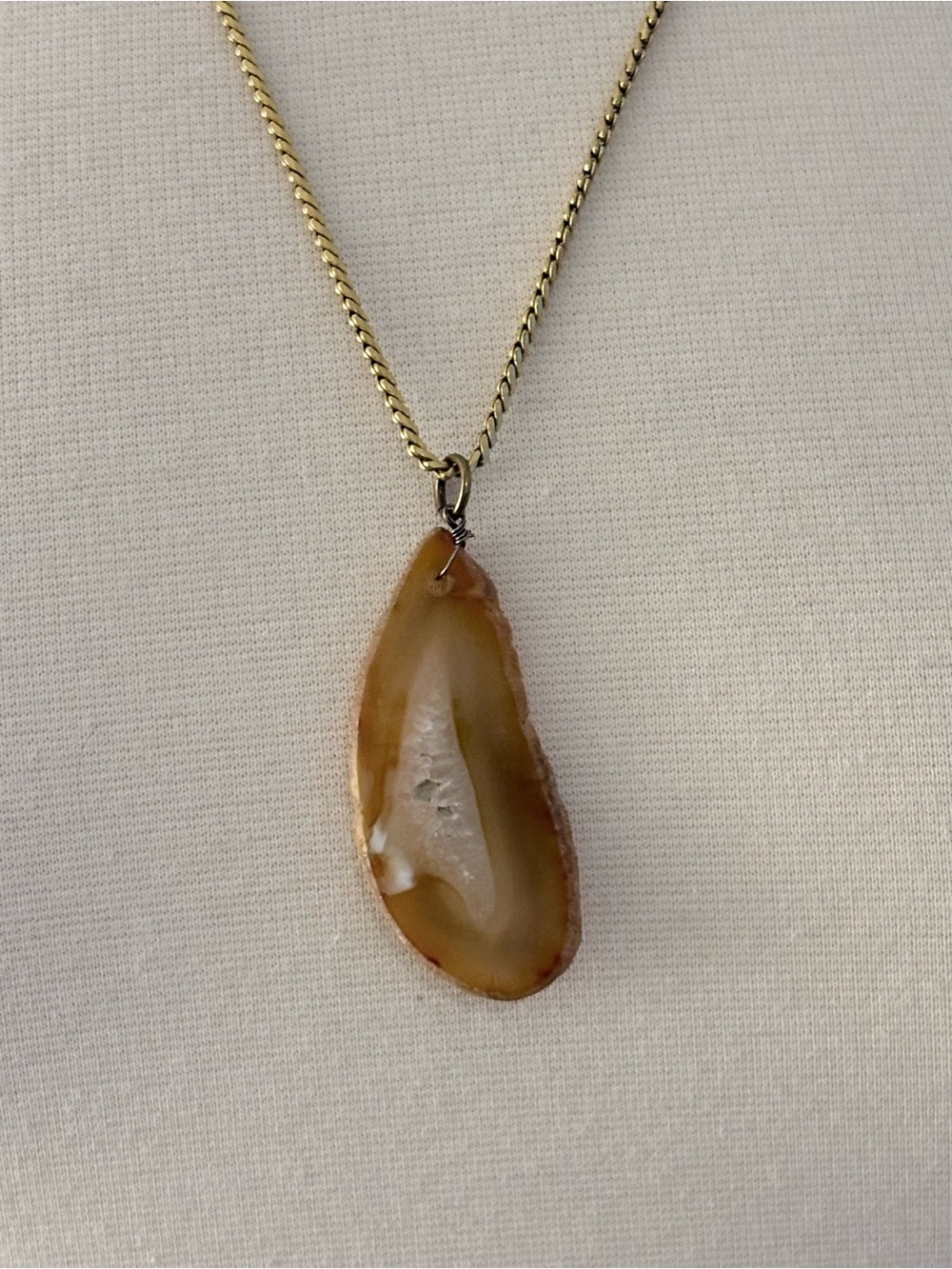 Brown and white agate geode slice pendant